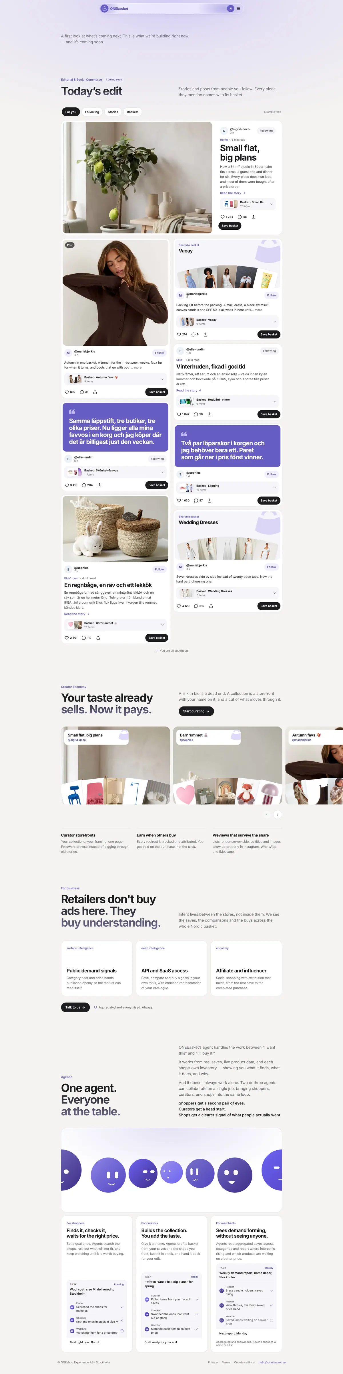 The Vision page from top to bottom: Today’s edit, the creator economy, business, and the agents.